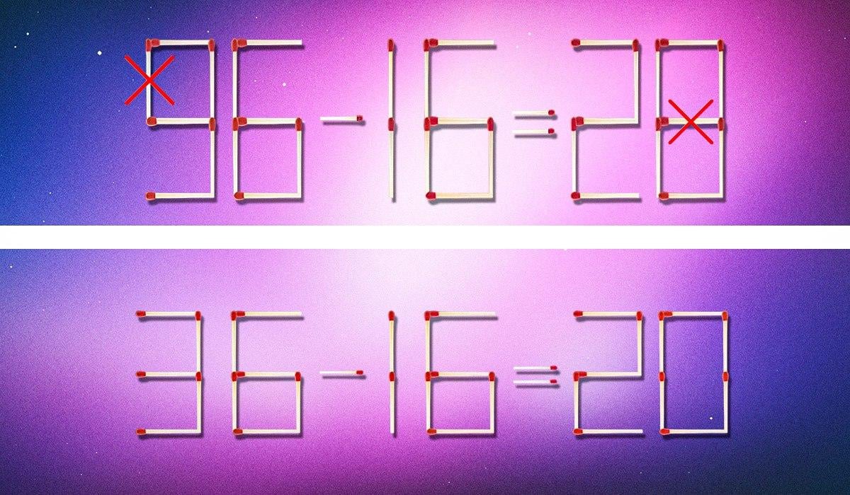 Het is nodig om 2 overeenkomsten door te strepen om de gelijkheid correct te maken: een puzzel voor genieën