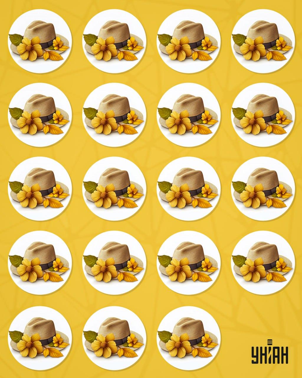 We moeten een vreemde hoed vinden tussen een stapel andere / collage Moje